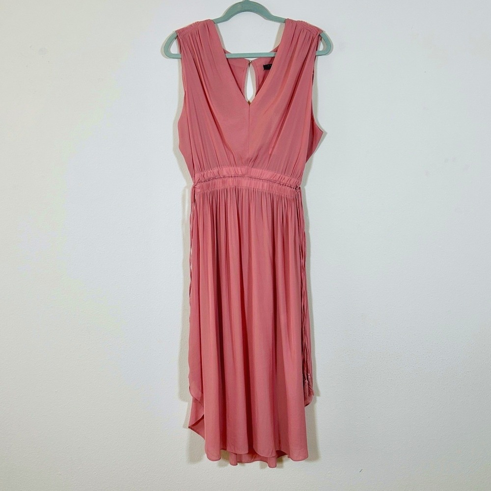 T Tahari‎ I Rose VNeck Midi Dress I 1X I Sleeveless Elastic Waist Tassel Detail